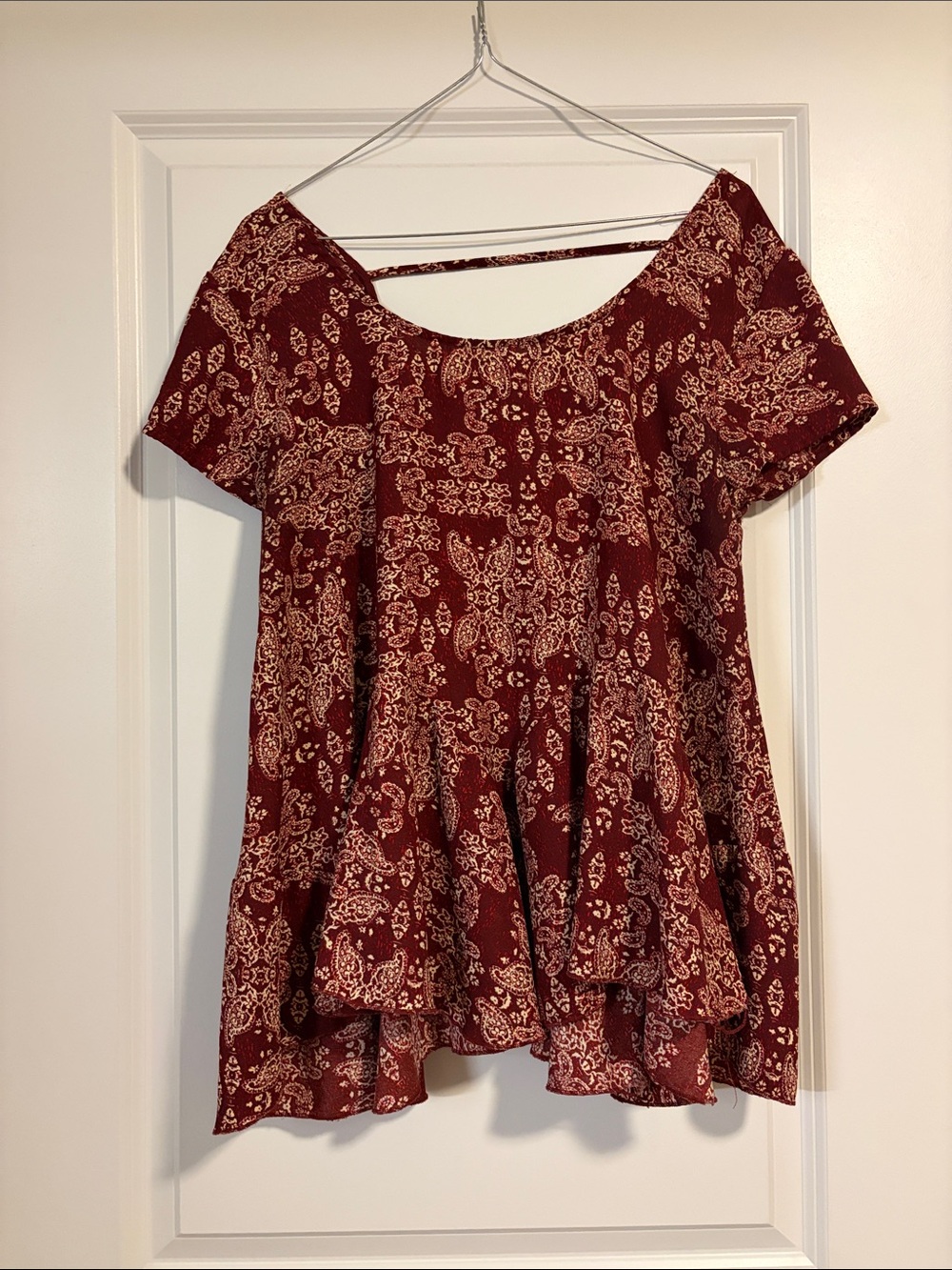 Women's Burgundy Paisley Short-Sleeve Peplum Top (Nordstrom)